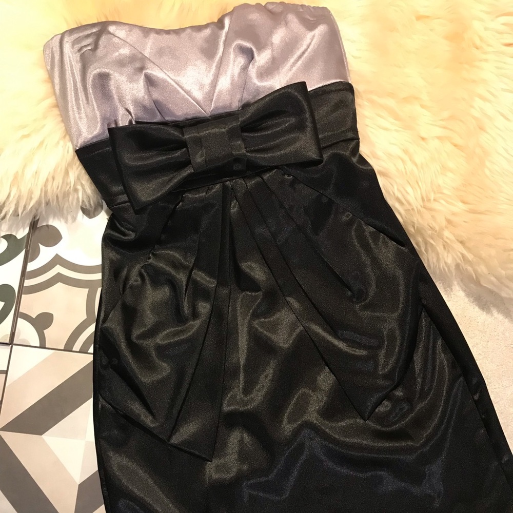 SALE! Black and Silver Strapless Bow Dress